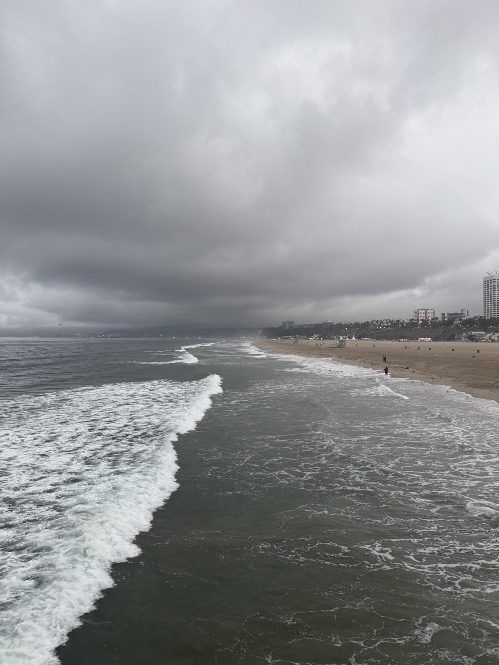 Waves on the wide Santa Monica beach