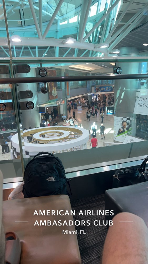 Looking down over the concourse from inside the American Airlines lounge at Miami International Airport